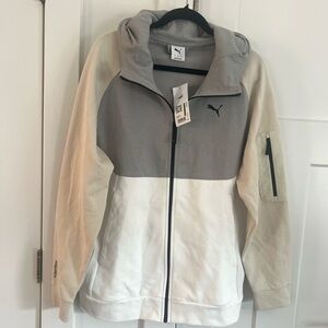 Nwt Puma mens L FZ Hoodie Colorblock Jacket in Gray, Cream & White alpine snow